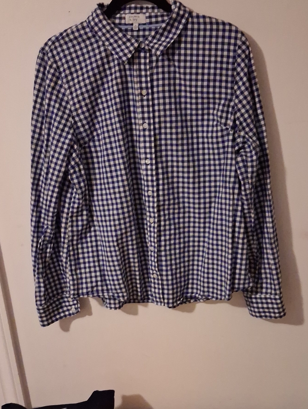 crown & ivy Navy and White Gingham Button-Up Shirt